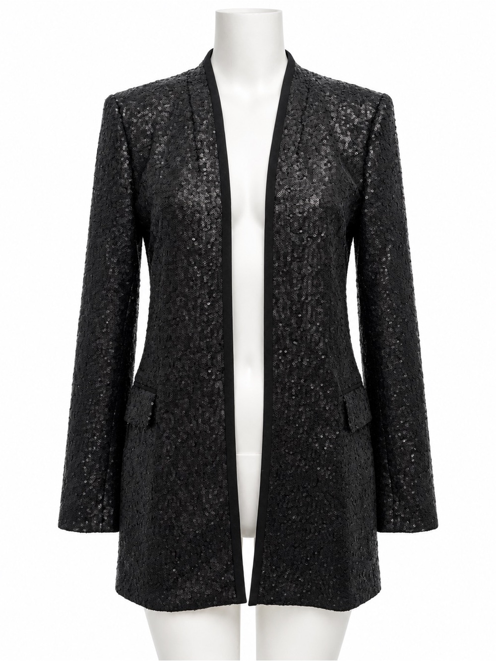 Calvin Klein Women's Black Sequin Open-Front Blazer Size 4